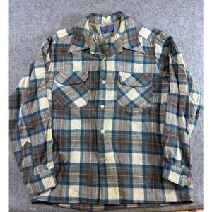 VTG Pendleton Mens Shadow Plaid Button Up Board Shirt Flannel Medium 60s